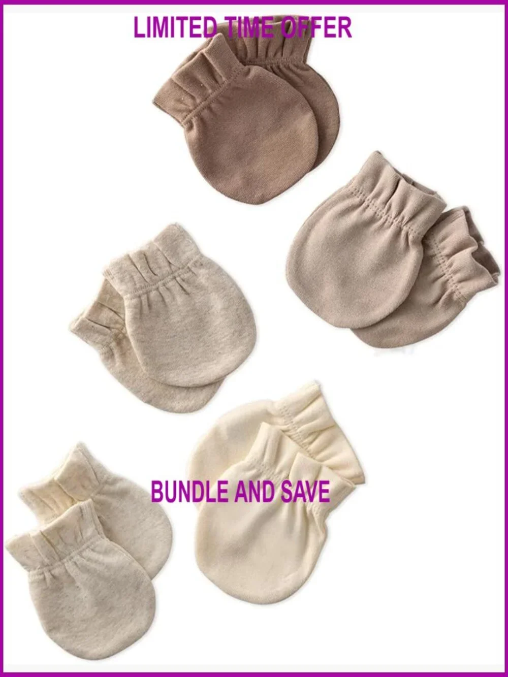 5-Pack Organic Cotton Baby Mittens Newborn No Scratch 0-6 Months